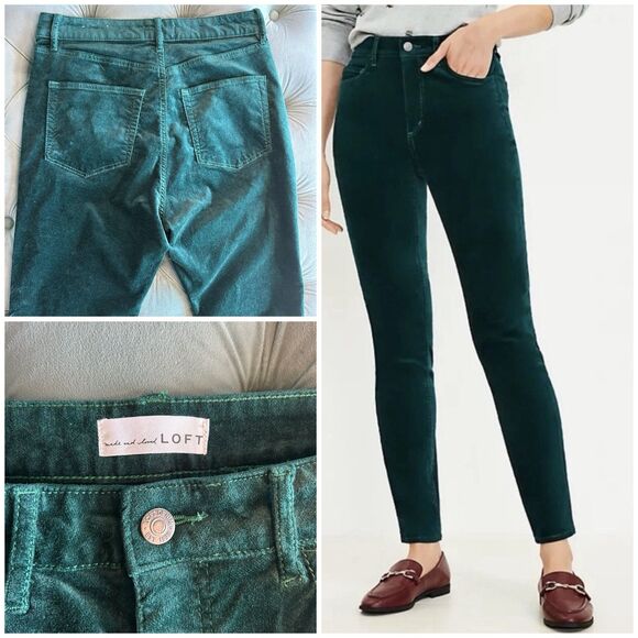 Loft Green Velvet Skinny Corduroy Pants Womens Size 28 (6) - Picture 1 of 11
